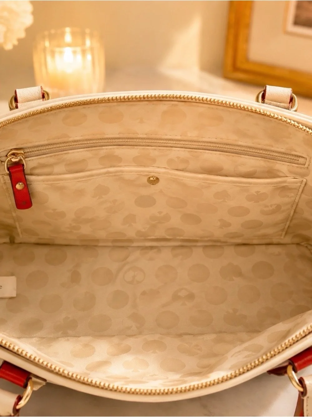 Tommy Hilfiger Cream and Tan Striped Dome Satchel